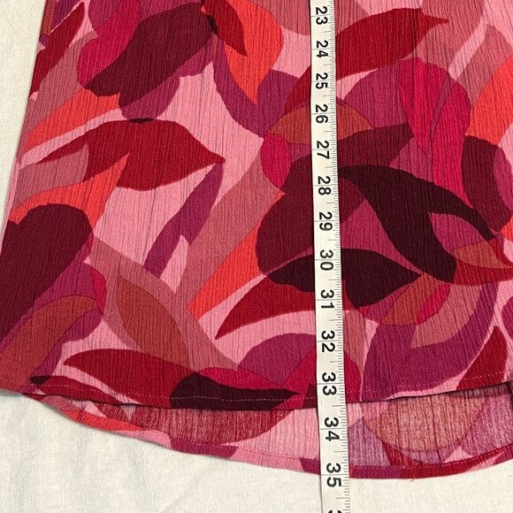 Emily Wonder 2X Pink Red Abstract Floral Tiered V-Neck Crinkle Tunic Dress - Picture 9 of 10